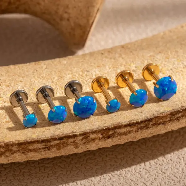 Wholesale 1 Piece Ear Cartilage Rings & Studs Simple Style Round 316L Stainless Steel Waterproof Non Tarnish Surgical Steel October Birthstone Opal 18K Gold Plated Ear Cartilage Rings & Studs