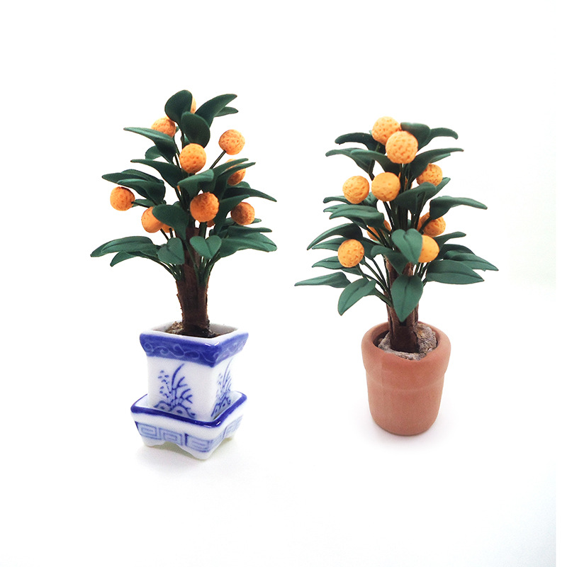 Wholesale 1:12 doll house aessories dollhouse mini clay flower plant orange tree tted orange tree model