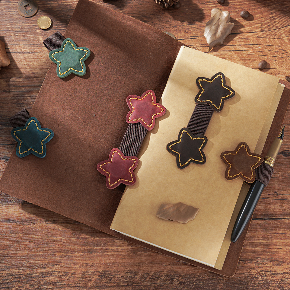 Wholesale Crazy horse leather double-sided magnetic bookmark pen holder