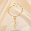 Wholesale Brass 18K Gold Plated Elegant Lady Sweet Inlay Portrait Cross Zircon Bracelets