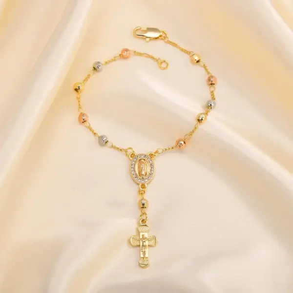 Wholesale Brass 18K Gold Plated Elegant Lady Sweet Inlay Portrait Cross Zircon Bracelets