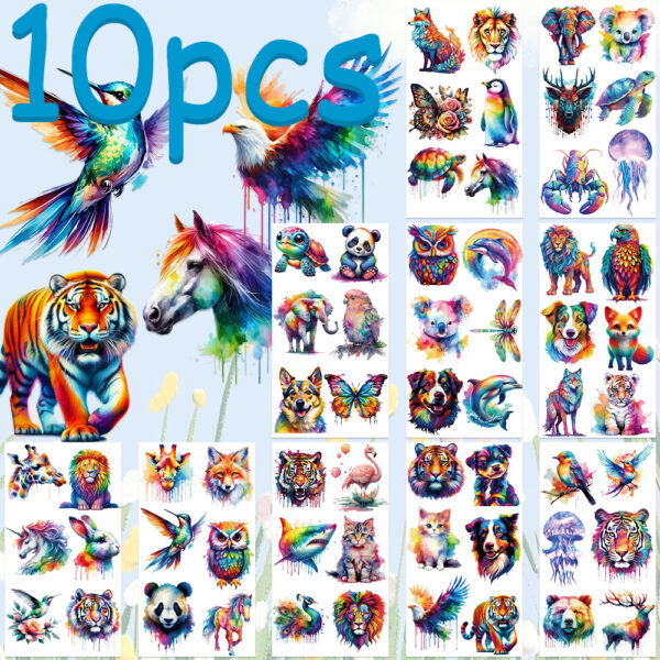 Wholesale 10Pcs/Pack Cartoon Creative Animal Painted Tattoo Stickers Party Party Fun Personalized Face Stickers Arm Stickers