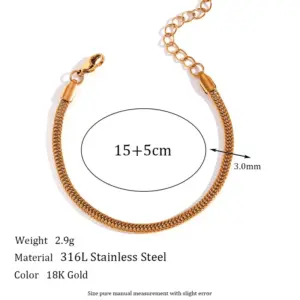 3mm Fox Tail Chain-Gold Cross Bracelet-15cm+5cm