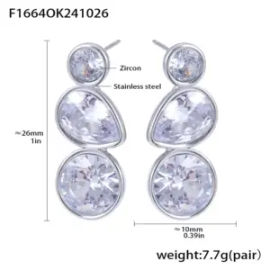 F1664-Steel Water Drop Zircon Earrings