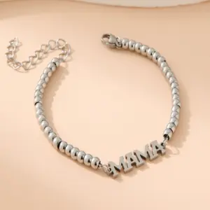 Steel Color Stainless Steel 4mm Beads Mother Bracelet