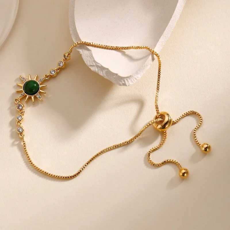 Wholesale Copper 18K Gold Plated Basic Modern Style Classic Style Plating Inlay Sun Turquoise Zircon Bracelets
