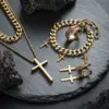 Wholesale Jewelry Original Design Cross Titanium Steel Plating Jewelry Set Cuban Link Chain Curb Chain