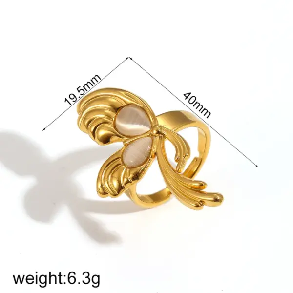 Wholesale PVD Coated Real Gold Plated 18K Pentagram Geometric Butterfly 304 Stainless Steel French Style Waterproof Non Tarnish Open Rings