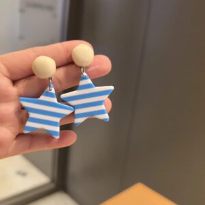 Wholesale Blue Striped Five-inted Star 925 Sier Needle Earrings