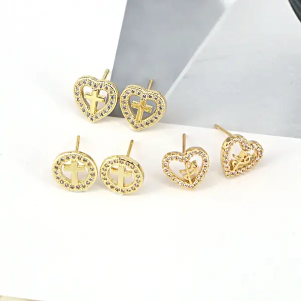 Wholesale Retro Cross Jesus Virgin Mary Earrings Female Copper Micro-set Zircon Earrings Wholesale