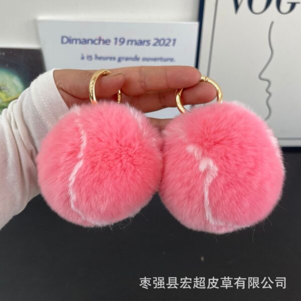 Wholesale cute little tennis rabbit fur plush baseball car keychain pendant ins plush ball school bag pendant