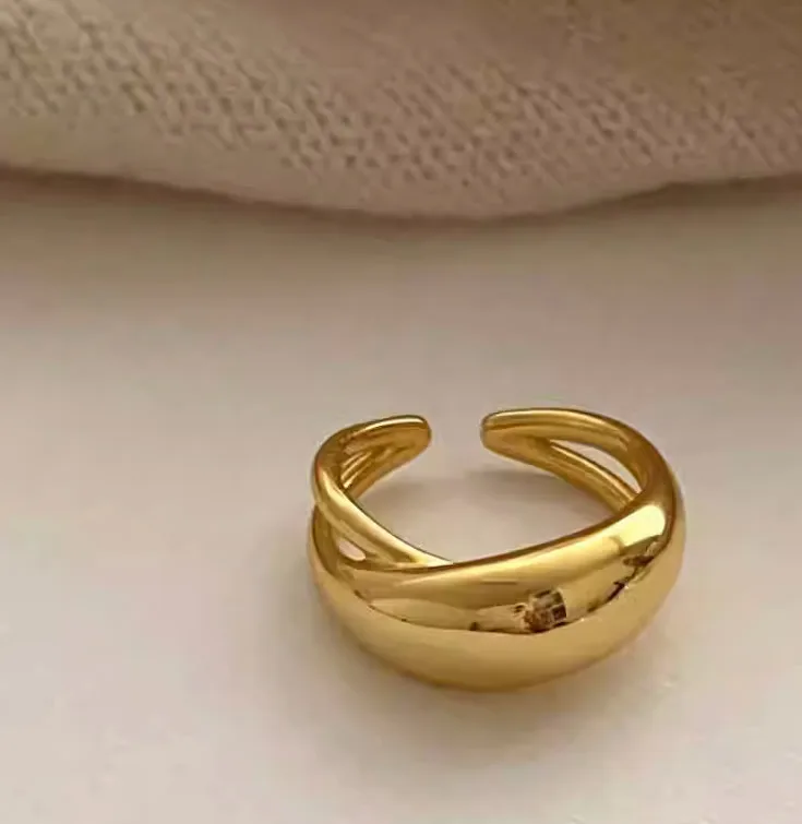 Wholesale 304 Stainless Steel Solid Color PVD Coated 18K Real Gold Plated Simple Style Classic Style Waterproof Non Tarnish Plating Gold Open Rings