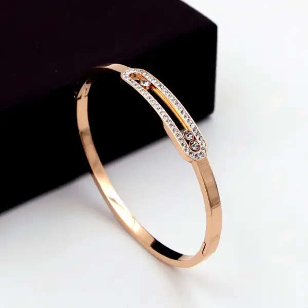 Wholesale Streetwear Rectangle Titanium Steel Inlay Artificial Diamond Bangle