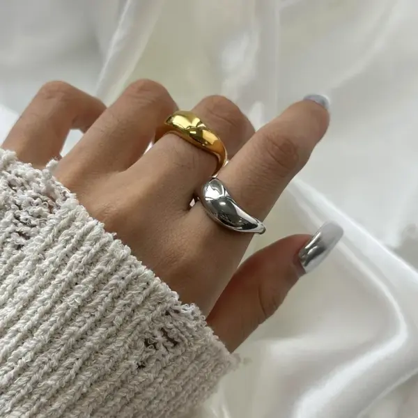 Wholesale 304 Stainless Steel Geometric PVD Coated 18K Real Gold Plated Simple Style Artistic Rings