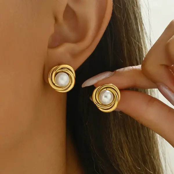 PVD Coated Real Gold Plated 14K Gold Geometric 304 Stainless Steel Elegant Simple Style Waterproof Non Tarnish Rings Earrings Necklace