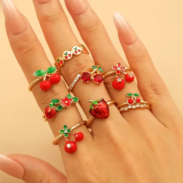 Wholesale Jewelry Elegant Lady Cherry Strawberry Copper Plating Open Rings