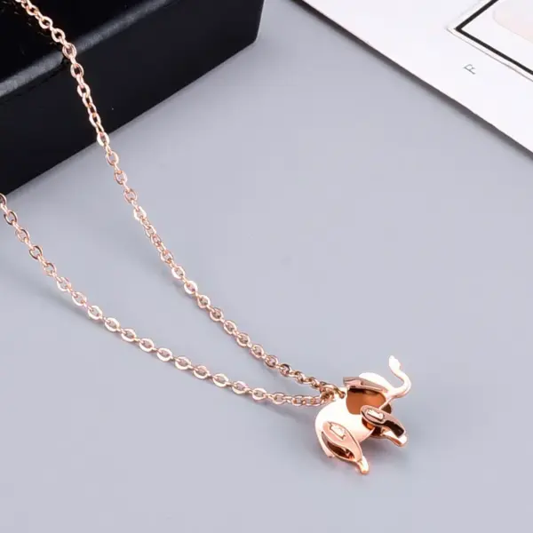 PVD Coated 18K Real Gold Plated Elephant 304 Stainless Steel Waterproof Non Tarnish Inlay Inlaid Necklace