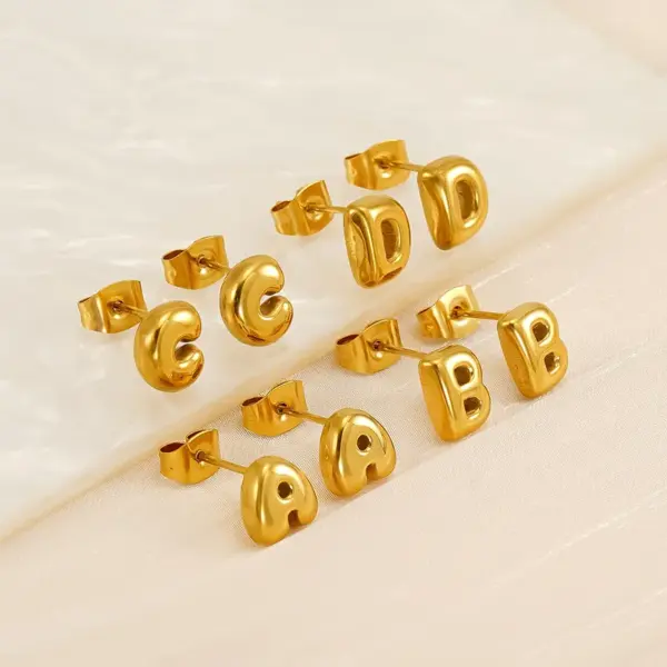 PVD Coated 18K Gold Plated Letter 304 Stainless Steel Simple Style Classic Style Waterproof Non Tarnish Ear Studs