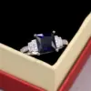 Wholesale Fashion Ladies New Dark Blue Zircon Platinum Plated Diamond Copper Ring Hand Jewelry