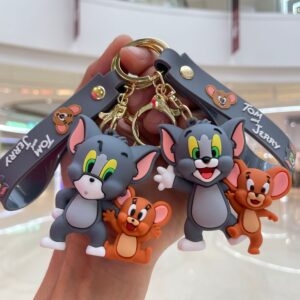 Wholesale Cartoon Cat and Mouse Keychain Animation Tom Cat Doll School Bag Pendant Car Key Chain Small Gift
