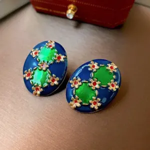 20# silver needle drop oil flower oval earrings