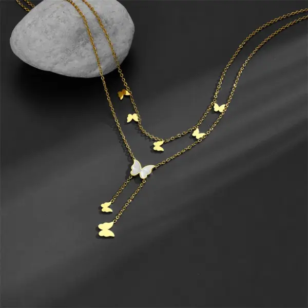PVD Coated Real Gold Plated 18K Gold Star Moon Butterfly Titanium Steel Sweet Simple Style Waterproof Non Tarnish Titanium Steel Layered Necklaces