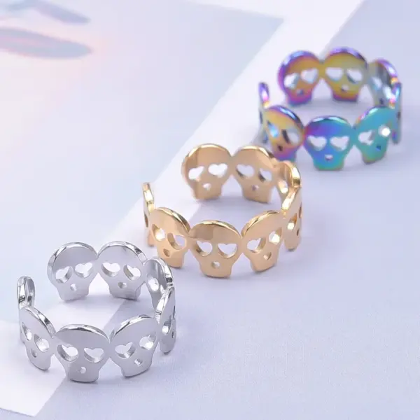 PVD Coated Real Gold Plated 18K Gold Skull 304 Stainless Steel Commute Waterproof Non Tarnish Rings