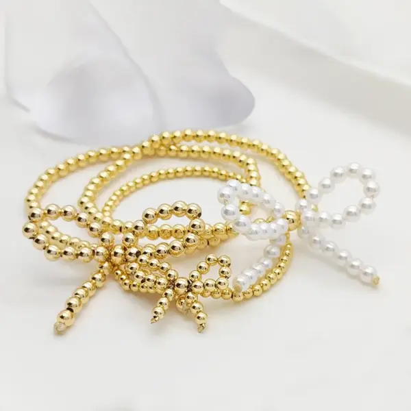 Wholesale Simple Style Classic Style Bow Knot Imitation Pearl Copper Wholesale Bracelets
