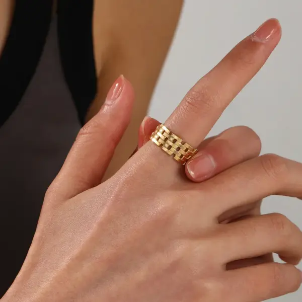 Wholesale PVD Coated 18K Gold Plated Geometric 304 Stainless Steel Vintage Style Waterproof Non Tarnish Open Rings