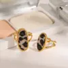 Wholesale 304 Stainless Steel Oval Leopard PVD Coated 18K Real Gold Plated Classic Style Open Rings