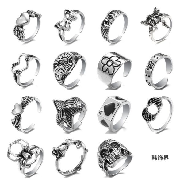 Wholesale Korean Jewelry Industry European and American Cross-Border New Retro Cast Ring Old Finger Joint Ring Personalized Punk Style Ring