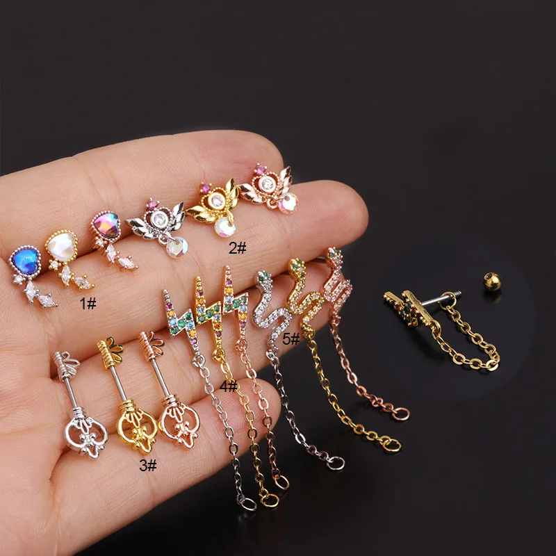 Ear Cartilage Rings & Studs Flower 316L Stainless Steel Copper Waterproof Non Tarnish Surgical Steel Zircon