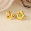 Wholesale Romantic Flower Moon Butterfly Shark Pattern Open Ring 18K Gold Plated Luxury Zircon Imitation Jade Women's Jewelry Banquet Party Wedding Jewelry Stainless Steel