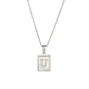 Fritillary Letter Square Pendant Necklace-Ea544901s Steel Color-Letter U