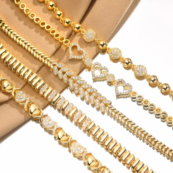 Wholesale Copper 18K Gold Plated Elegant Shiny Inlay Flower Snake Zircon Bracelets