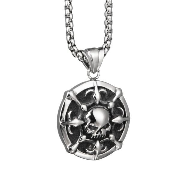 Wholesale 2019 European and American Hip Hop Nightclub Personality Trend Skull Disc Titanium Steel Necklace for Men and Women 9925G