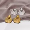 PVD Coated 18K Gold Plated Square Bow Knot Shell 304 Stainless Steel Vintage Style Exaerated Waterproof Non Tarnish Ear Studs