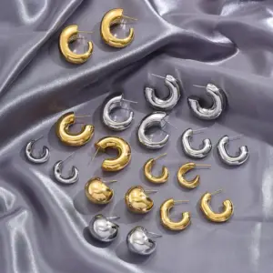 Wholesale 304 Stainless Steel C Shape PVD Coated 18K Gold Plated 18K Gold Simple Style Classic Style Waterproof Non Tarnish Plating Gold Silver Ear Studs