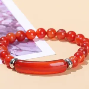 Natural Red Striped Agate Bridge Bracelet / 8mm Long Tube 10 * 39mm