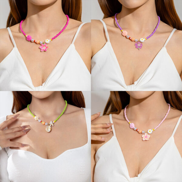 Wholesale European and American Cross-Border Jewelry Starfish Shell Necklace Women's Ocean Style Beach Vacation Rice Bead Bead Necklace