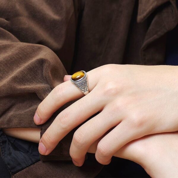 Wholesale New S925 Silver Tiger Eye Stone Live Men's Ring Retro Style Natural Gift Open Ring Gold Feel
