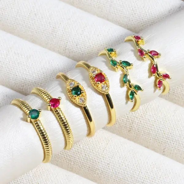 Wholesale Brass 18K Gold Plated Plating Inlay Solid Color Zircon Open Rings