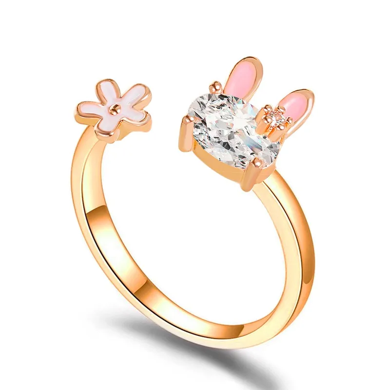 Wholesale Copper Plating Rabbit Artificial Gemstones Copper Rings