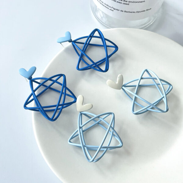 Wholesale Blue hollow five-pointed star silver needle earrings