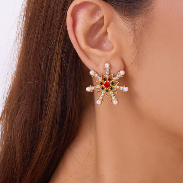 oly-39b433bbd20f485d2055592cd06218e4 Wholesale Christmas Snowflake Earrings Women's Fashion All-match Diamond Pearl Christmas Elements Autumn and Winter Earrings