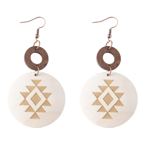 Wholesale Cross-border Bohemian Cactus Sun Aztec Pattern Wood Laser Disc Stitching Earrings