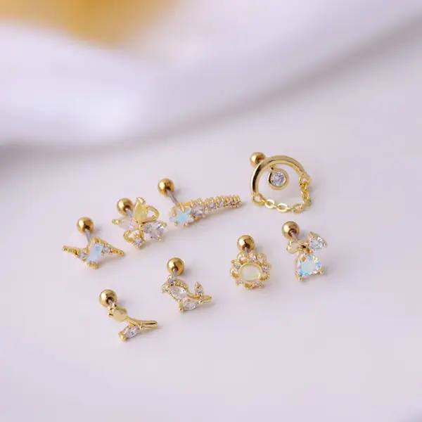 316L Stainless Steel Copper Ear Cartilage Rings & Studs Flower Waterproof Non Tarnish Surgical Steel Women'S