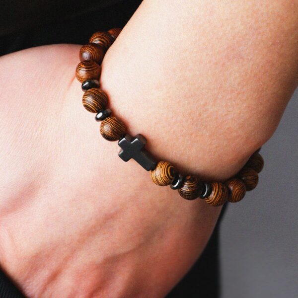 Wholesale Black Gallstone Cross Beaded Bracelet