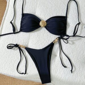 Wholesale 2025 new European and American split swimsuit cross-border shell awstring solid color sexy bikini foreign trade bikini