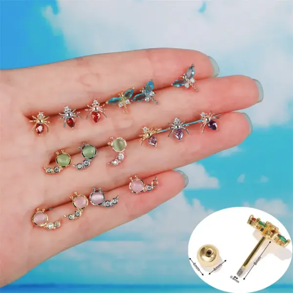 Pastoral Animal Brass Gem Earrings Ear Studs